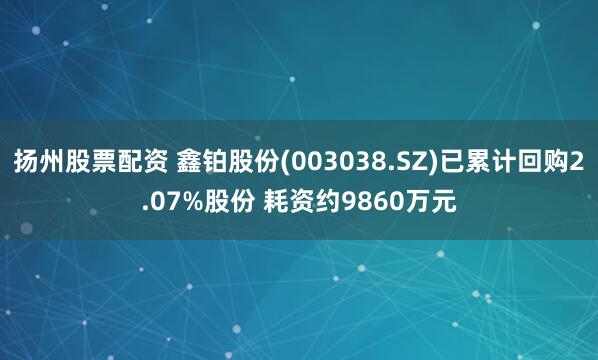 扬州股票配资 鑫铂股份(003038.SZ)已累计回购2.07%股份 耗资约9860万元