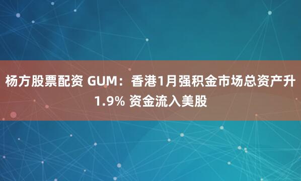 杨方股票配资 GUM：香港1月强积金市场总资产升1.9% 资金流入美股