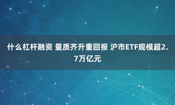 什么杠杆融资 量质齐升重回报 沪市ETF规模超2.7万亿元