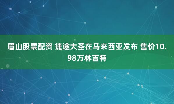 眉山股票配资 捷途大圣在马来西亚发布 售价10.98万林吉特